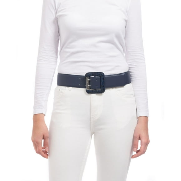 Vince Camuto Ceinture Extensible avec Boucle Recouverte de Serpent Embossé, Marine