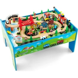 2 Pièces Accessoires De Train En Bois - Station-Service Et Barrage Routier Pour Circuit Ferroviaire Enfant