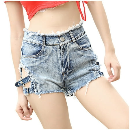 Blphud Woman Shorts Shorts Women Women s High Waisted Denim Shorts with High Side Slit and Tight Fitting Women s Pants Nightclub Shorts Womens Underwear Boy Shorts Plus Size Blue L