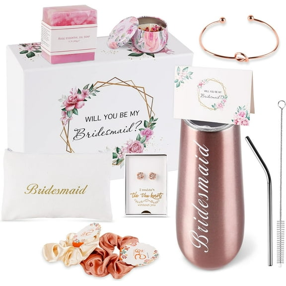 Bridesmaid Proposal Gifts Box Sets From Bride,Will You Be My Bridesmaid,6 oz Bride Tribe Stainless Steel champagne glasses Bachelorette Party SPA Gifts Bridal Showers