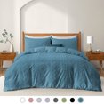 thumbnail image 3 of Peace Nest 3 Pieces Clipped Jacquard Geometric Tufted Duvet Covers & Pillow Sham Set ,Microfiber Soft Bedding Set with Zipper Closure 4 Ties in Dark Blue, Diamond Quilted, King Size, 3 of 6