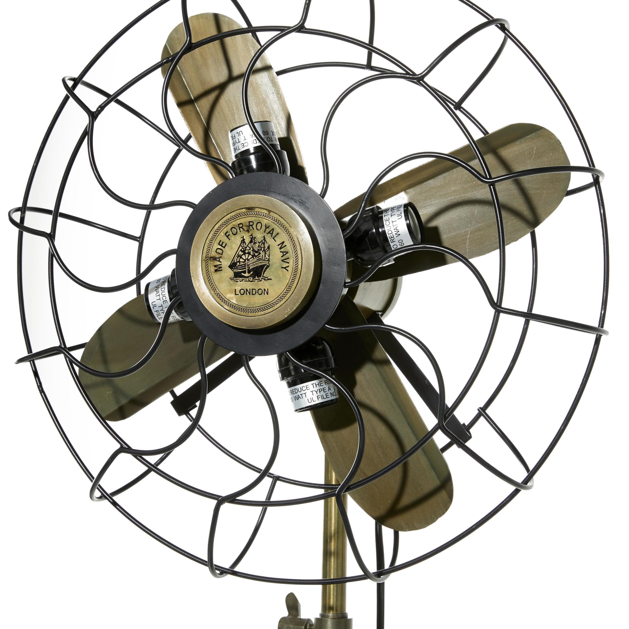 DecMode 63" 4 Light Vintage Fan Brown Floor Lamp with Black Metal Shade