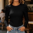 thumbnail image 2 of MYAOYINo Boundaries Ladies Ribbed Puff Shoulder Top Round Neck Slim Fit Casual Tee, 2 of 8
