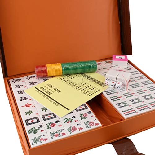 Mah-Jongg Chinese Riichi Mahjong Set 144 Tiles Pepional Mah Jongg Set Majiang Mit Box Mahjongg 144 STÜCKE Travel Mahjong Portable Mah-jongg Mit Archaistic Leather Box Und Handbuch In Englisch