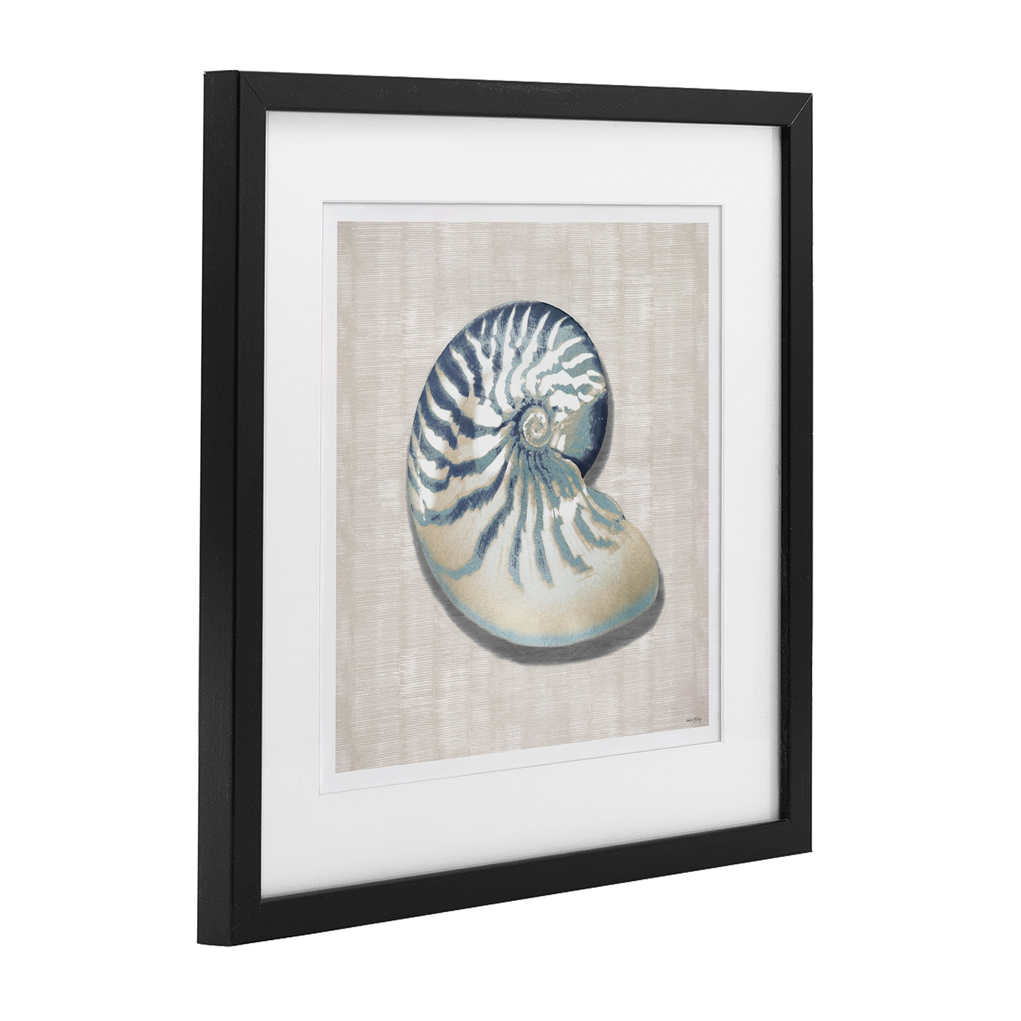 Stupell Industries Nautilus Shell in Misty Blue Black Framed Print Under Glass, design by Amber Sterling