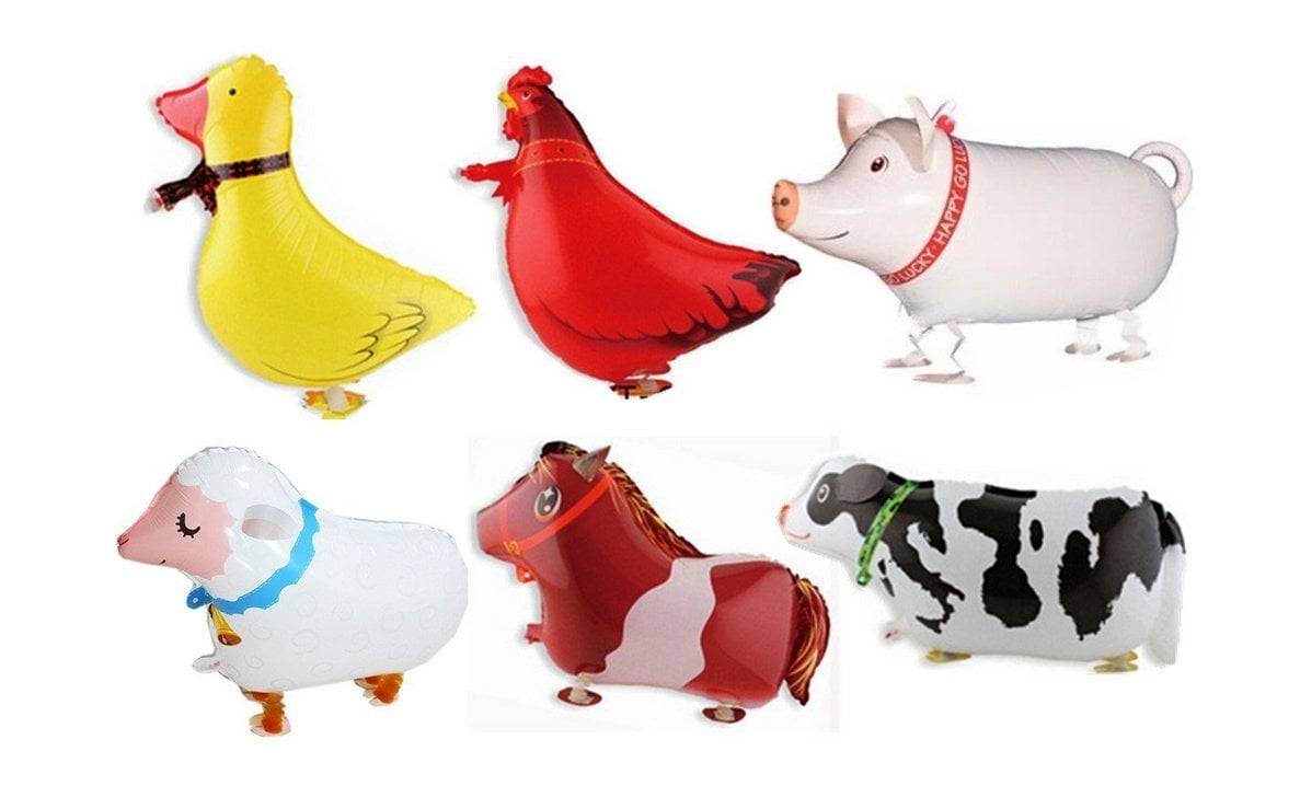 Duck Chicken Cow Sheep Pig Donkey Farm Animal Party Decorations Barnyard Foil Balloons and Cupcake Topper