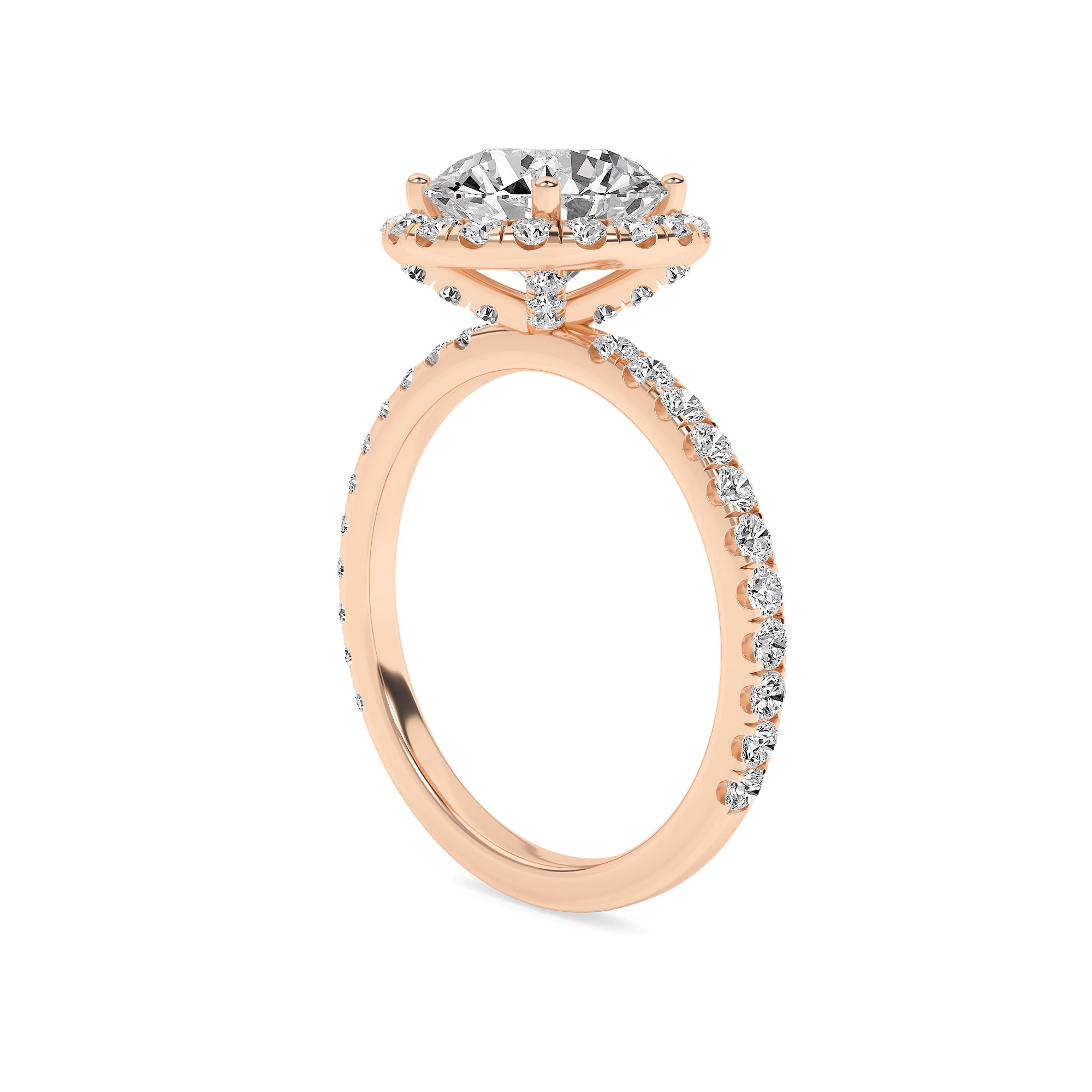AFFY Round Halo Engagement Rings For Women, 2.70 Carat (ctw) Lab Created Moissanite Promise Rings For Her In 14k Solid Rose Gold | VVS1 Quality Ring Size-7.5