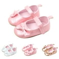 thumbnail image 4 of Infant Baby Girls PU Leather Soft Sole Bowknot Princess Wedding Dress Mary Jane Flats Prewalker Newborn Light Baby Sneaker Shoes (6-12 Months, Pink), 4 of 9