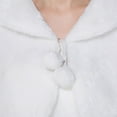 thumbnail image 6 of Womens Lady Faux Fur Long Sleeve Shawl Wrap Lapel Collar Pompom Ball Lace Up Whi, 6 of 8