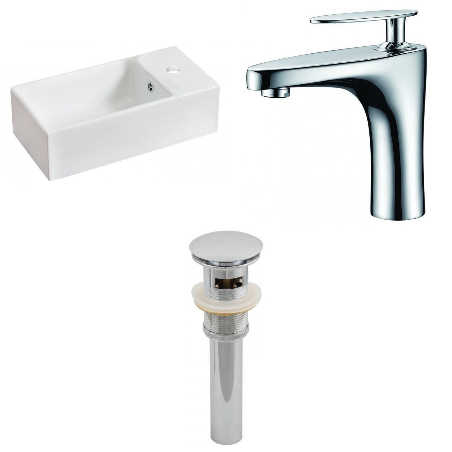 American Imaginations -in. W Above Counter White Bathroom Vessel Sink Set For 1 Hole Right Faucet AI