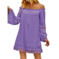 thumbnail image 4 of HUBERY Women Crochet Cutout Off Shoulder Long Sleeve Solid Color Mini Dress, 4 of 7
