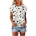 thumbnail image 1 of Camiseta de Manga Corta de las Mujeres de Cuello Redondo de Impresión Casual Top de las Señoras, Poliéster Ligero para el Hogar Diario Y Cómodo, 1 of 8