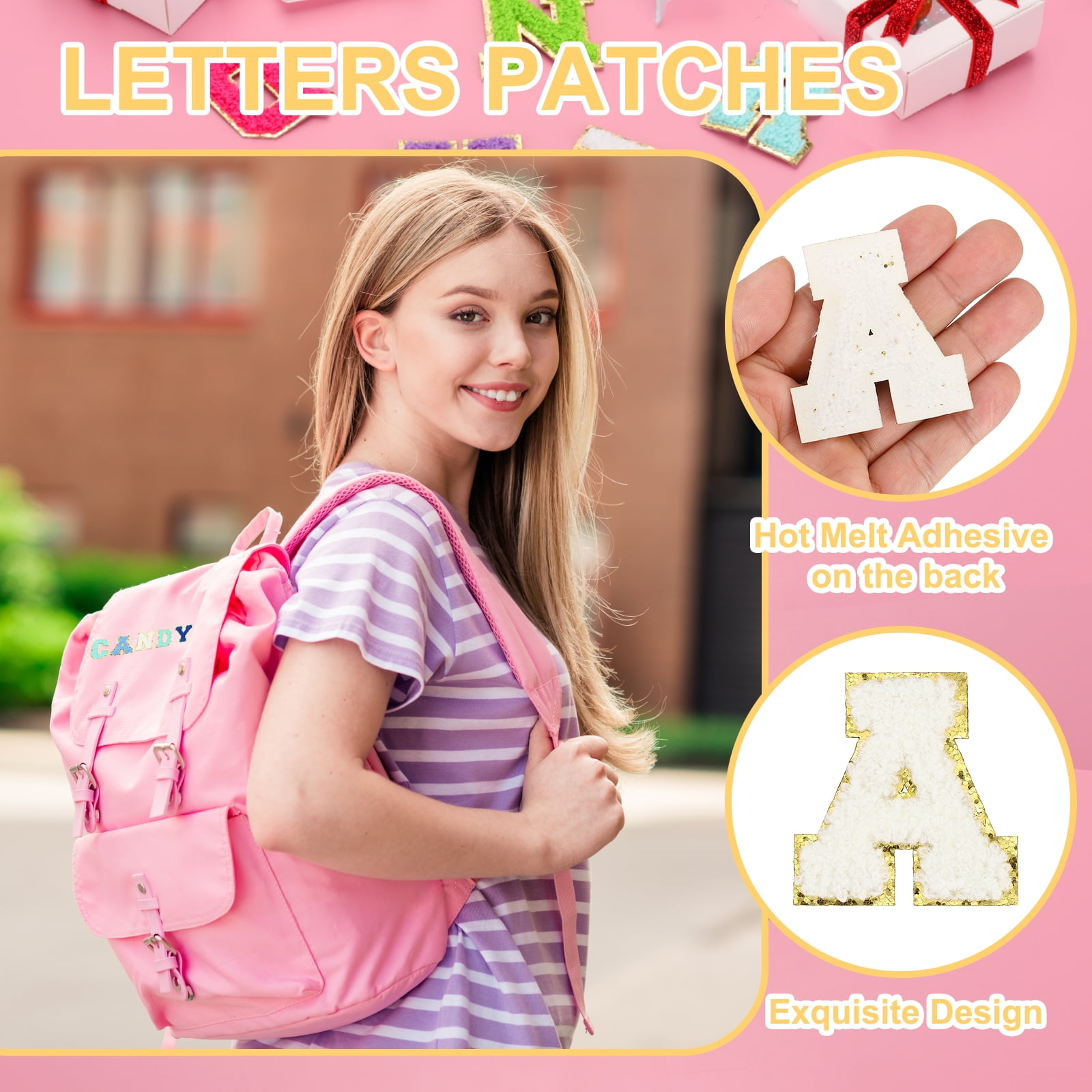 Uxcell Letters Patches, 104 Pcs Initial Letter A-Z Iron on Patch Embroidered Fabric Alphabet Stickers for Clothes Hats Makeup Bags DIY, White