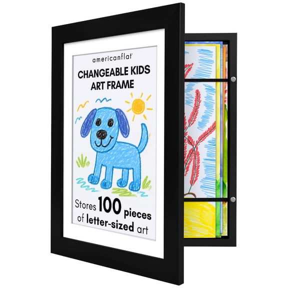 Kids Frames, 8.5x11 Front Opening Kids Artwork Frames Changeable, Black Artwork Display Storage Frame for Wall, Holds 50 Pcs, for 3D Picture, Crafts, Children Drawing, Hanging Art, Portfolio