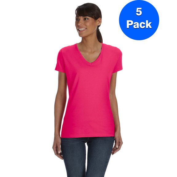 Fruit of the Loom Womens HD V-Neck T-Shirt L39VR (5 PACK)