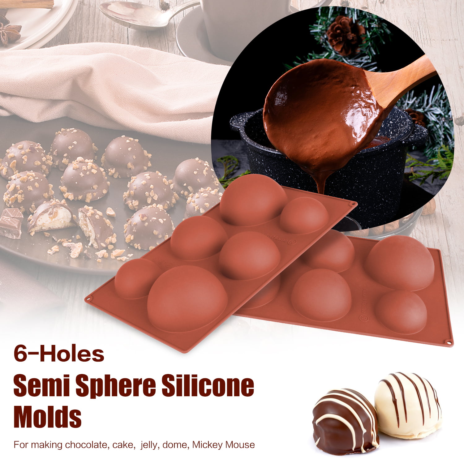 Semi Sphere Silicone Mold, Silicone Chocolate Molds,3 Packs Baking Molds  for Making Chocolate, Cake, Jelly, Dome Mousse (6 Cups, 15 Cups and 24 Cups)