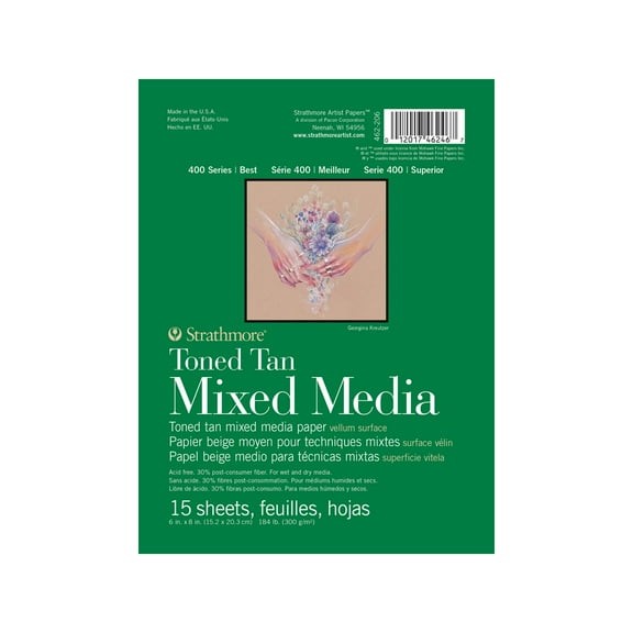 Strathmore Toned Mixed Media Paper Pad, 400 Series, 6 in x 8 in, 15 Sheets, Tan