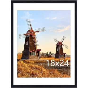 decorUhome 18x24 Picture Frame with Plexiglass - Large Black Poster Frame for Wall Display - Includes 16x20 Mat, Made of Durable PVC Design