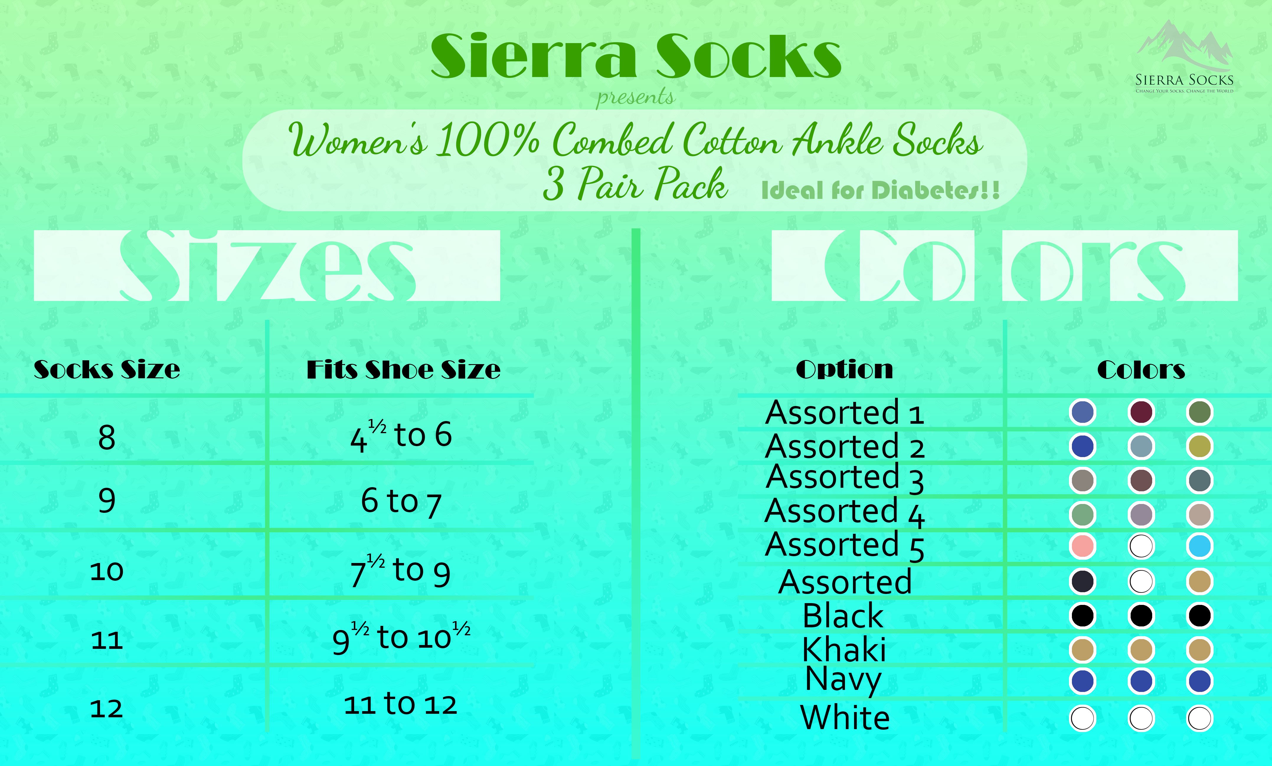 Sierra Socks Women's Diabetic 3 Pair 100% Cotton Ankle Turn Cuff Seamless Toe Socks (Assorted 4 (Pink/Frost/Honeydew), Sock Size: 11; Fits Shoe Size: 9½-10½) - image 2 of 5