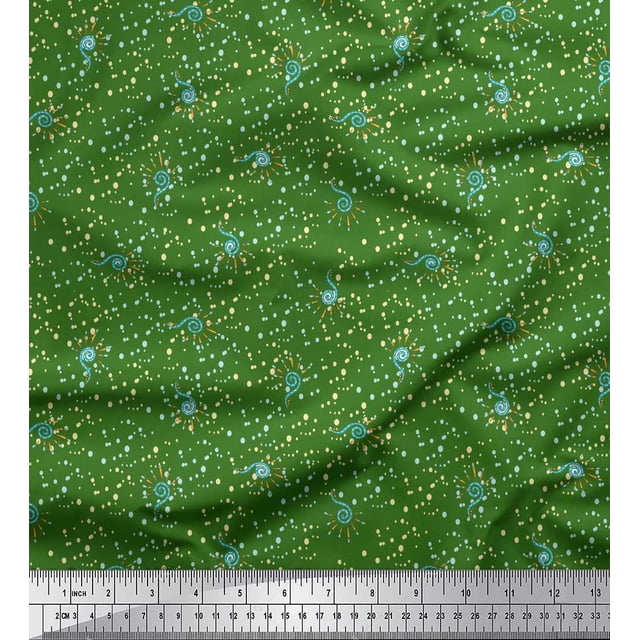 Soimoi Green Poly Georgette Fabric Spiral & Dots Decor Fabric Printed Yard 52 Inch Wide
