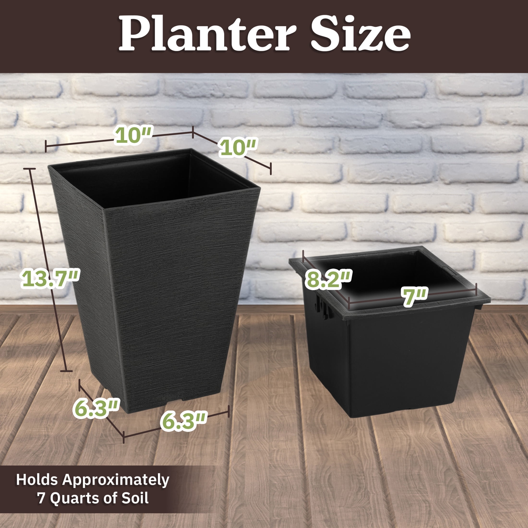 Pure Garden Large Outdoor Planters 2-Pack - 13.75” Tall Planters for Outdoor Plants or Indoors, Gray