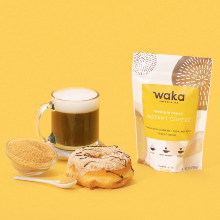 Waka Premium Instant Coffee Medium-Strong Roast, 35 Servings in a Resealable Bag, 100% Arabica Beans, Freeze Dried Granules, For Hot or Iced Coffee