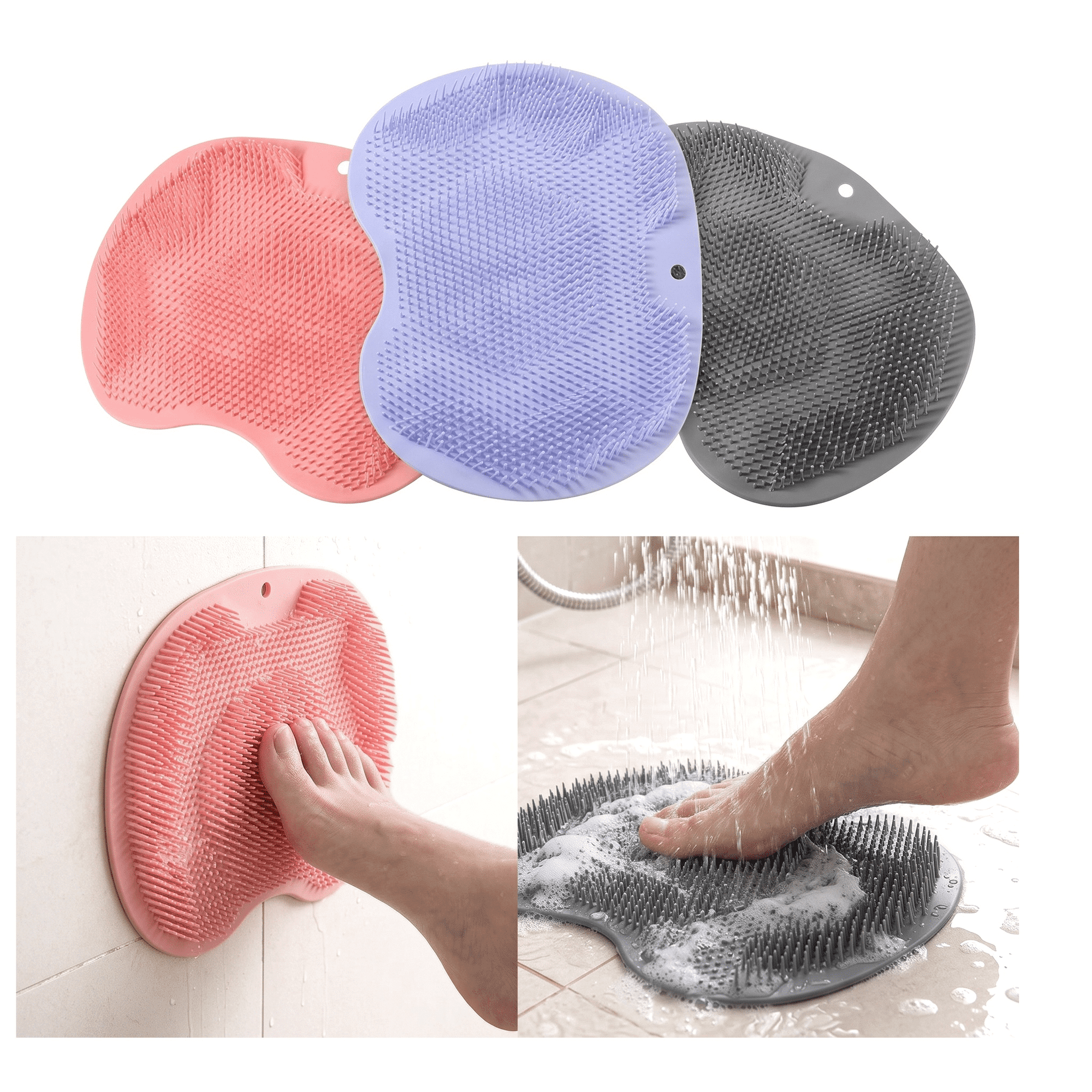 JWGIETK 3PACK Silicone Shower Foot Scrubber,Body Scrubber,Silicone Shower Foot Brush Pad Wash Pad Wall Mounted Slip Suction Cups for Use in Cleaner Women and Men by