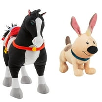 Khan 15” Black Horse Saddle & Brother 7” Dog of Mulan Plush 2pc Dolls Disney New