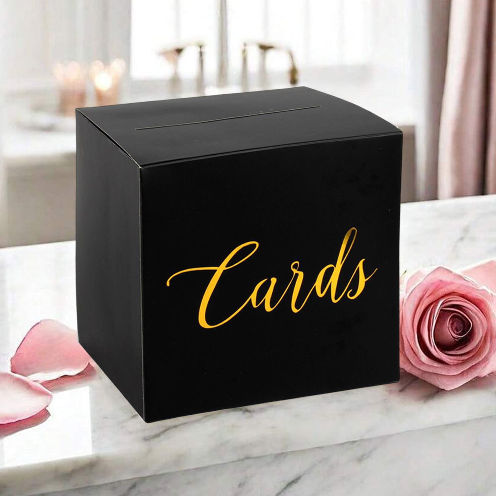QIKSION Black Card Box - 8.7" Cube For Wedding, Graduation, Birthday Cards & Money Gifts