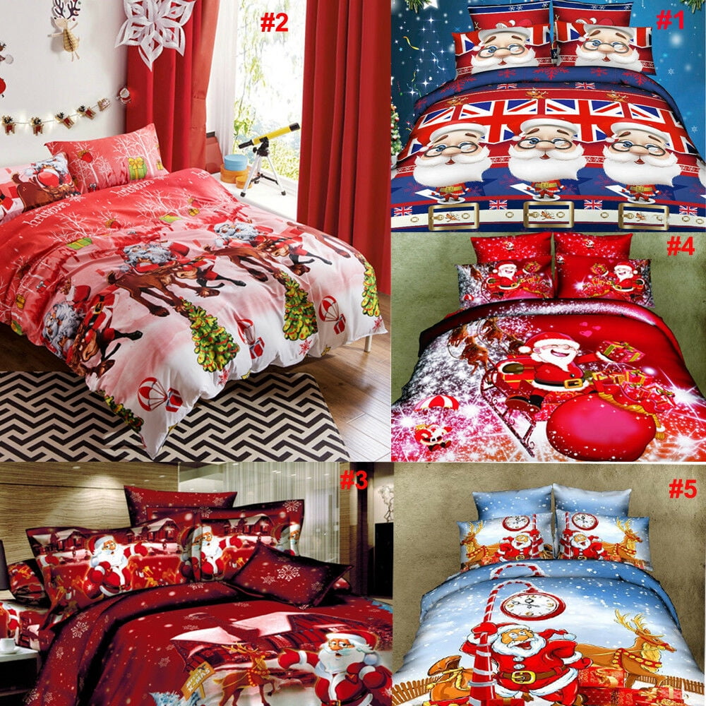 * christmas bedding set 4Pcs Bedding Set Merry Christmas Duvet Quilt Cover Bed Sheet +2