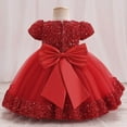 thumbnail image 4 of Wuxian Girls Gown Party Dress Puff Sleeve Sequins Flower Fit And Flare Mesh Tutu Dress Stylish Wedding Party Maxi Princess Christmas Dress,Red,12-18 Months, 4 of 4
