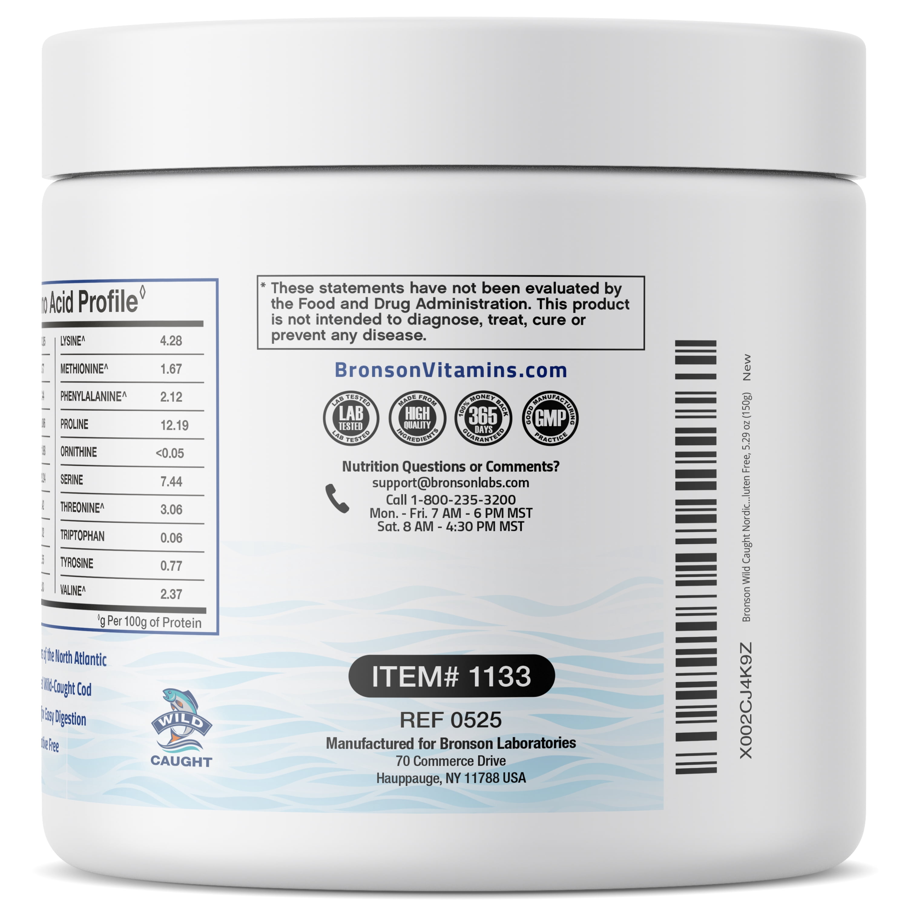Bronson Marine Collagen Peptides Powder 100% Nordic Norwegian Cod Verified Sustainable Non-GMO Gluten Free, 150g (5.29 oz)