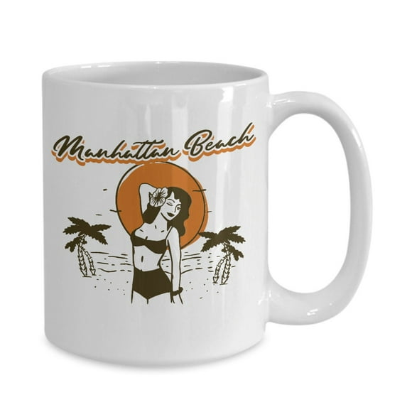 Vintage Luau Surfer Girl Manhattan Beach White Gift coffee mug