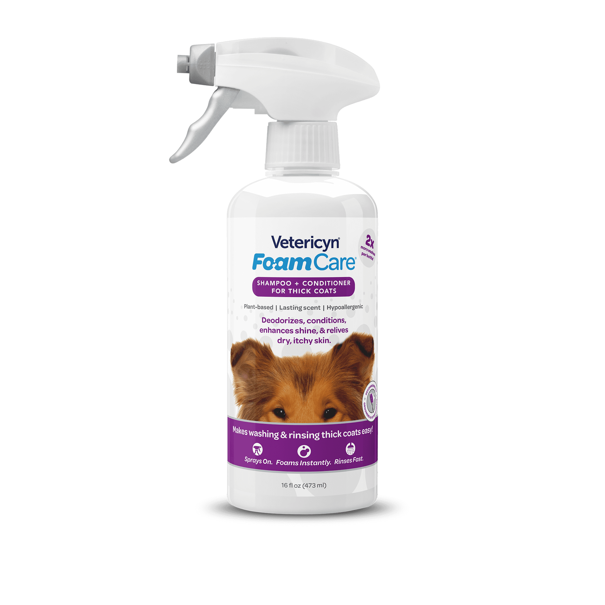 Vetericyn FoamCare Pet Shampoo + Conditioner, Thick Coats, 16oz