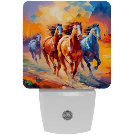 

Running Horses Sunset 2 Pack Night Lights Plug Into Wall Decorative With Auto Dusk-To-Dawn Sensor LED Night Light For Kids Adults Rooms Toilet Hallway Stairs