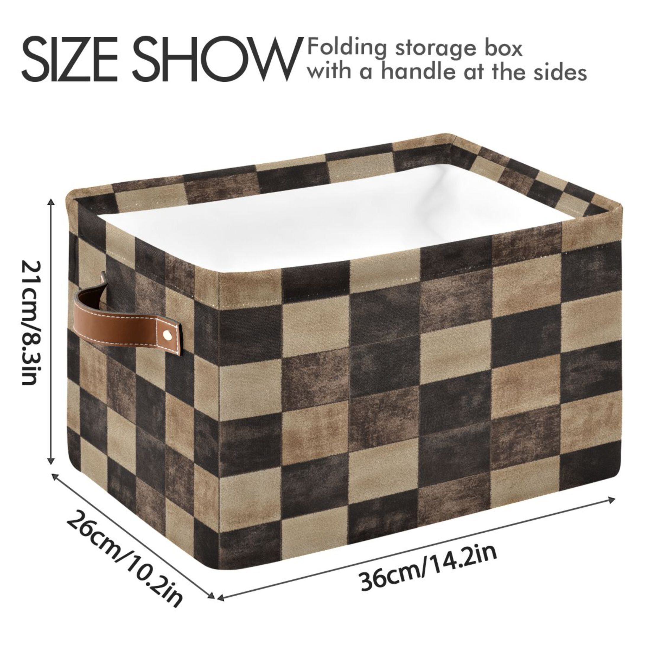 Brown and Black Tartan Foldable Storage Basket,Canvas Fabric Foldable Storage Bins with Handles Open Home Storage Bins Boxes for Toy Book Shelf Closet Baskets