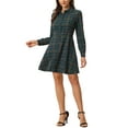 thumbnail image 2 of INSPIRE CHIC Women's Plaid Button up Point Collar Long Sleeve a-Line Dress, 2 of 7