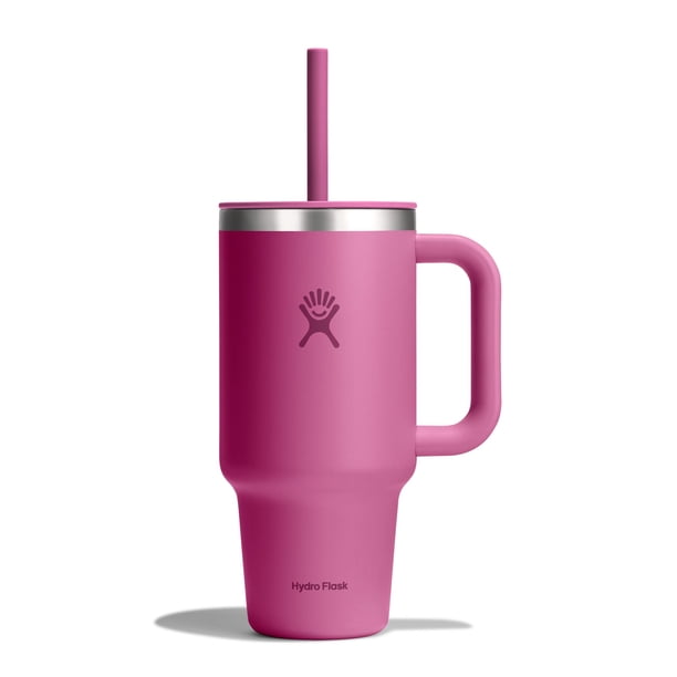 Vaso de viaje Hydro Flask de 950 ml con asa, tapa y color rosa pajizo