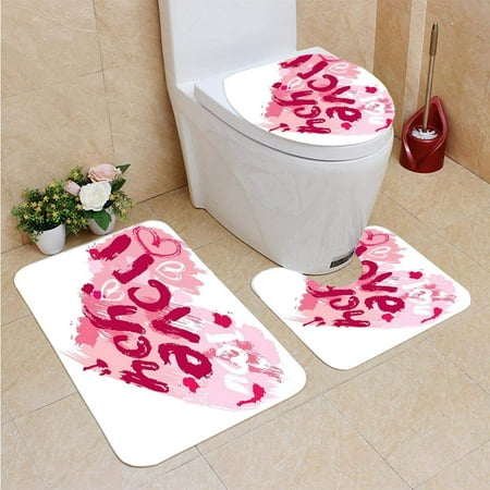 GOHAO I Love You Paintbrush Love Message Best Friends Forever February Wedding Engaged Pale 3 Piece Bathroom Rugs Set Bath Rug Contour Mat and Toilet Lid (Best Contour For Pale Skin)