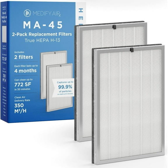 Medify MA-45 H13 HEPA Filter 2-Pack | Smoke Dust Odor Pet 3-in-1 Replacement