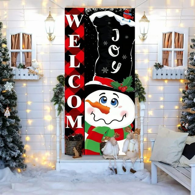 Christmas Door Cover Decoration Christmas Background Suitable For Christmas News Year Party Winter Decoration 78.7 X 35.4 Inches