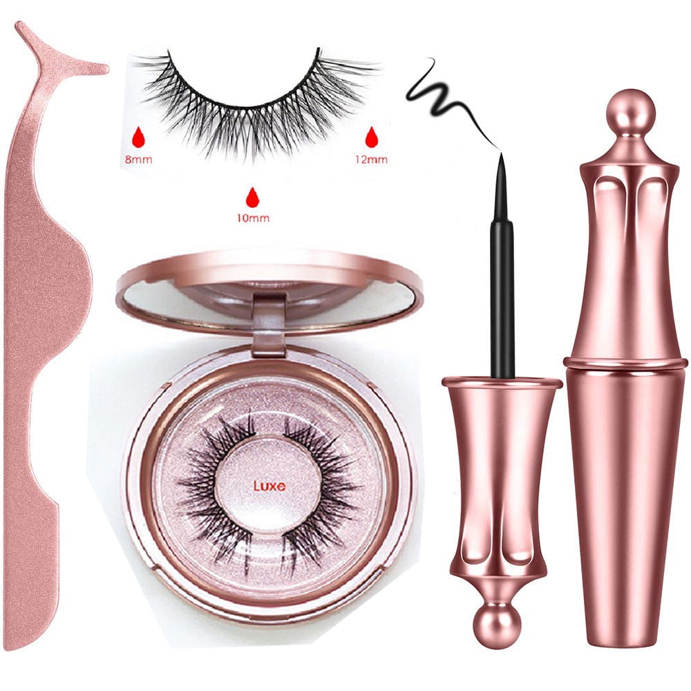 Reusable Eyelashes and Eyeliner Kit,3D lashes Kit With Mirror