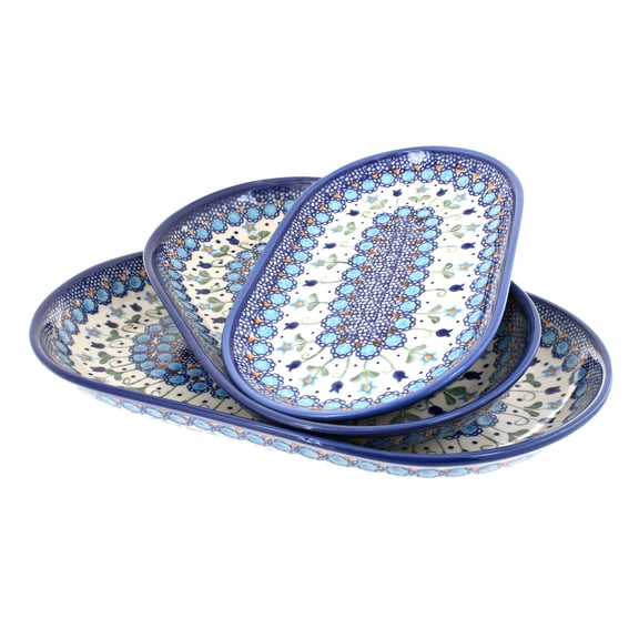 Blue Rose Polish Pottery Savannah 3 Piece Oval Server Set