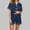 *Dark Blue, variant on Women's Short Sleeve Pajama Set, Notch Collar Button Down Shirt and Shorts 2-Piece Loungewear , Sleepwear for Women Brown,Women's Plus XXL