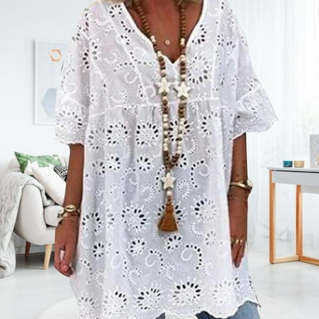 

BESTHUA Women Short Sleeve V-neck Simple Asymmetric Shirt