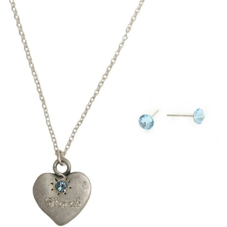 Aquamarine Jewelry - March Birthstone Rhodium Necklace and Earrings Jewelry Set