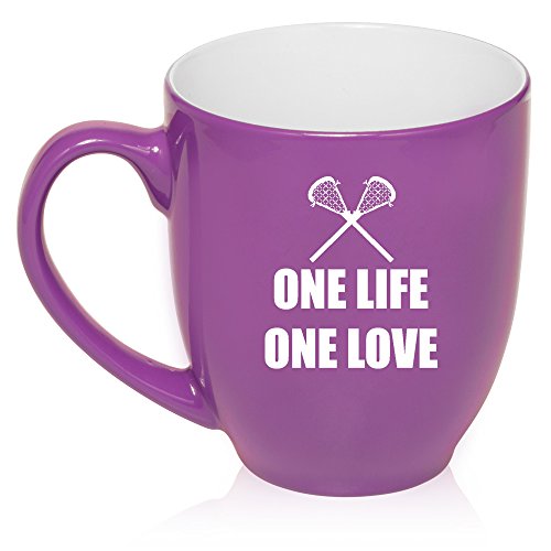 16 oz Large Bistro Mug Ceramic Coffee Tea Glass Cup One Life One Love Lacrosse (Purple