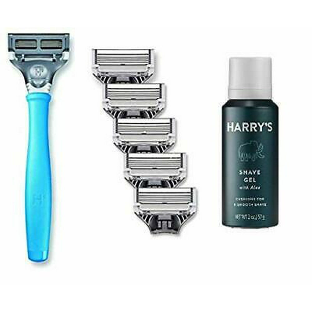 Harry's Men's Razor with 6 Razor Blades AND Shaving Gel 2 oz (Surf Blue