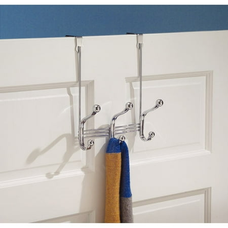 InterDesign York Lyra Over the Door Organizer Hooks for Coats, Hats, Robes, Towels, 3 Hooks, Chrome