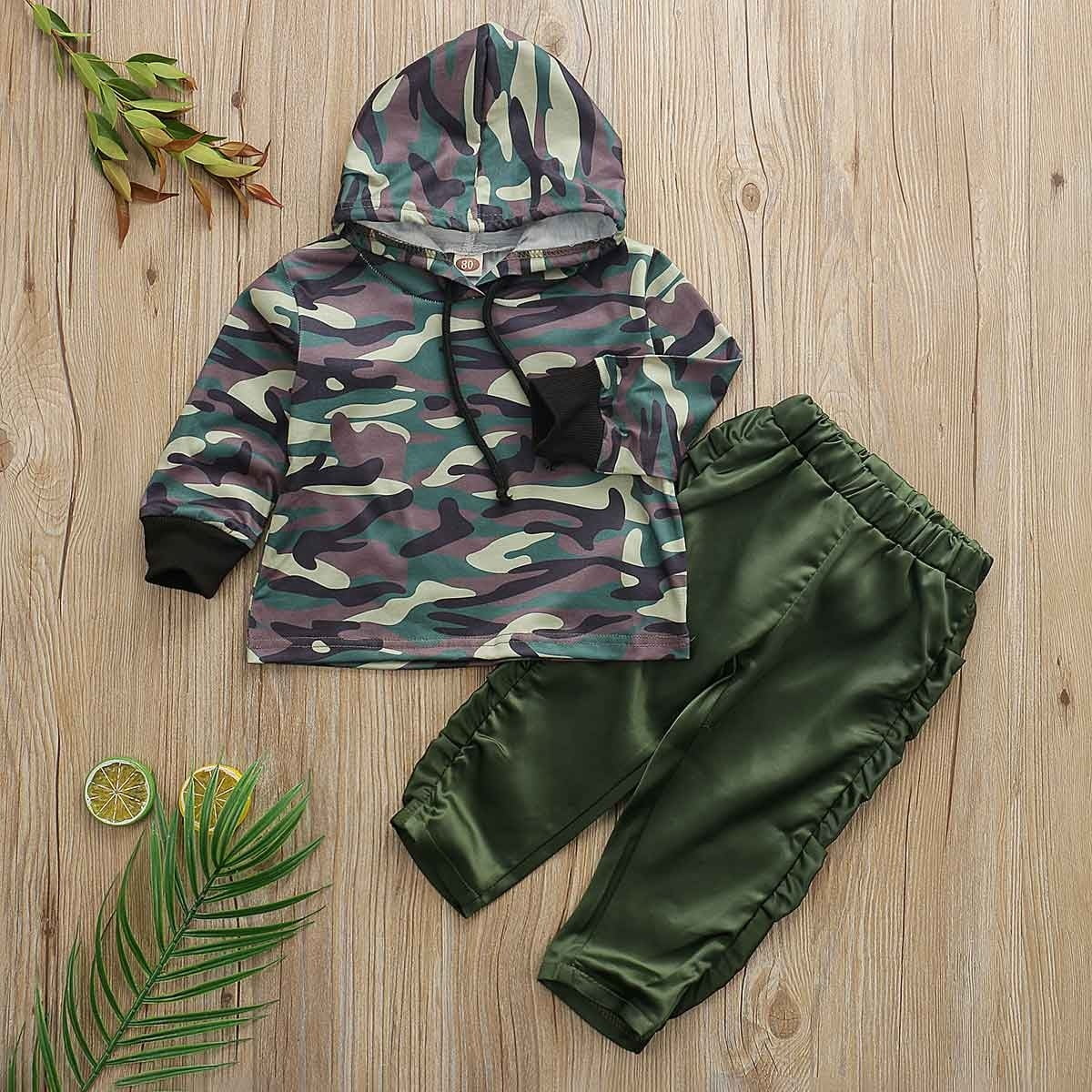 2PCS Kids Toddler Baby Boy Suit Long Sleeve Hooded Tops T-shirt+Pants Tracksuit
